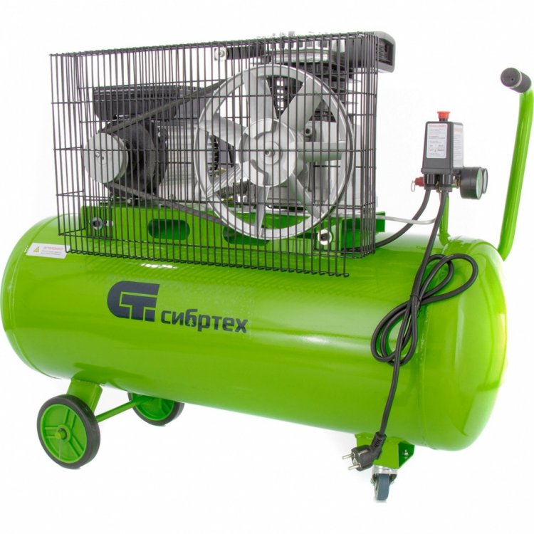 Компрессор воздушный КР-2200/100, 2,2 кВт, 350 л/мин, 100 л, ременной привод, масляный// Сибртех Компрессор воздушный КР-2200/100, 2,2 кВт, 350 л/мин, 100 л, ременной привод, масляный// Сибртех