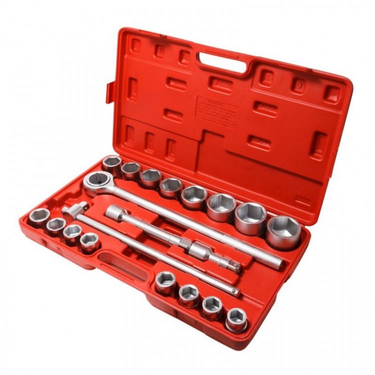 Набор инструментов 3/4" 6гр. 21пр.(19,21,22,23,24,26,27,30,32,34,36,38,41,46,48,50мм), в кейсе