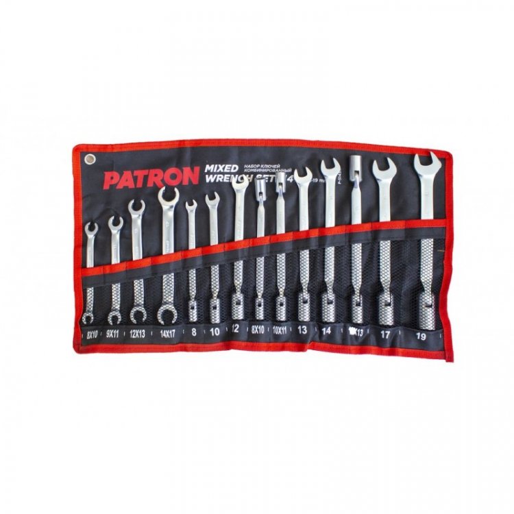 Набор ключей комбинированный 14 пр. на полотне: рожково-торцевые шарнирные 7 пр.(8,10,12,13,14,17,19мм), торцевые шарнирные 3 пр.(8x10,10x11,12x13мм),