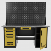 Верстак двухтумбовый дверь/5 ящиков с двумя экранами и ящиком, желтый 1800*700 Garopt, GT1800DY1Y5PP2.yell Верстак двухтумбовый дверь/5 ящиков с двумя экранами и ящиком, желтый 1800*700 Garopt, GT1800DY1Y5PP2.yell