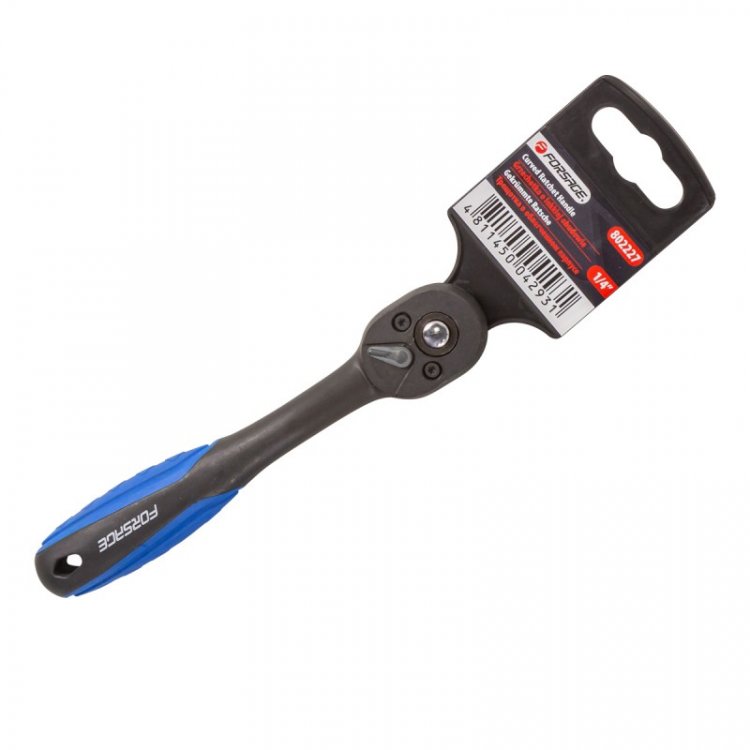 Трещотка реверсивная с изгибом в пластиковом антикорозийном корпусе 1/4''(L-155мм, 72зуб)