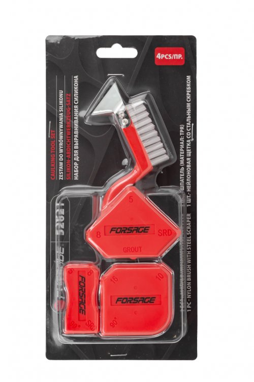 Набор шпателей с нейлоновой щеткой для выравнивания силикона 4пр, в блистере