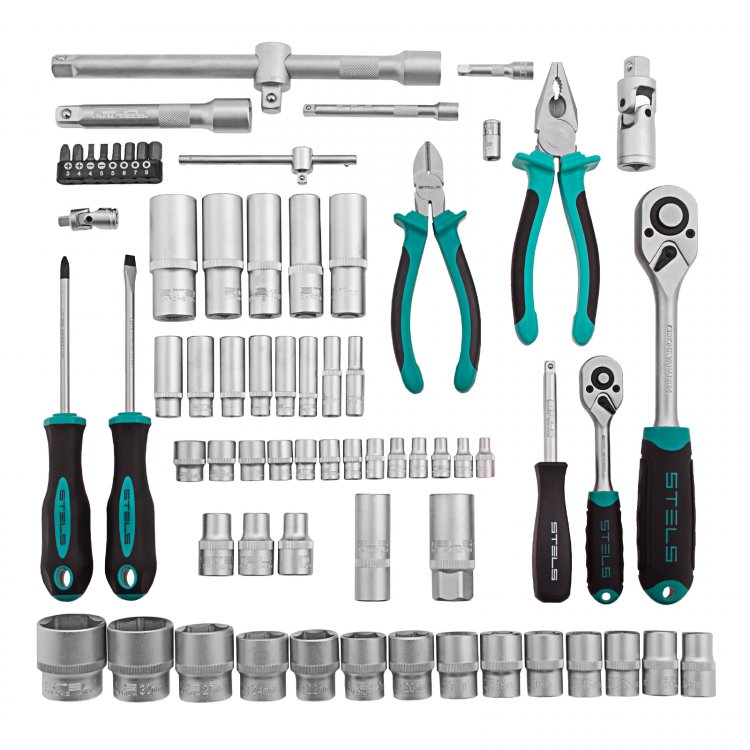Набор инструментов 1/2", 1/4", CrV, пластиковый кейс 69 предм, Stels Набор инструментов 1/2", 1/4", CrV, пластиковый кейс 69 предм, Stels