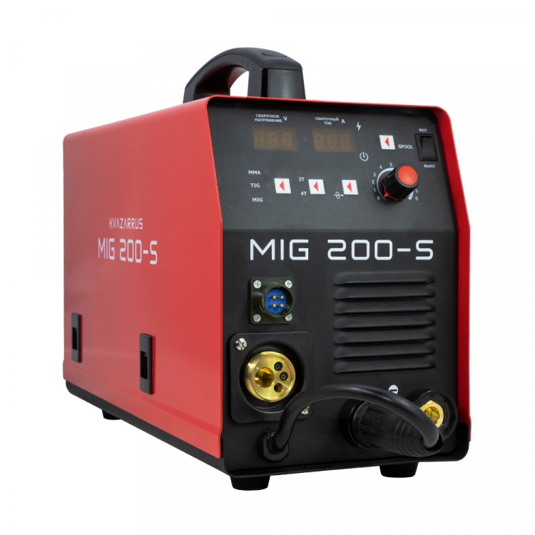 Сварочный полуавтомат KVAZARRUS MIG 200-S - Универсальный 200А полуавтомат 3-в-1. MIG/MMA/TIG Lift и возможность сварки порошковой проволокой (FCAW). Регулировка форсажа дуги (контроль стабилизации дуги). 2 цифровых дисплея. SPOOL GUN. 2T/4T. Регулир
