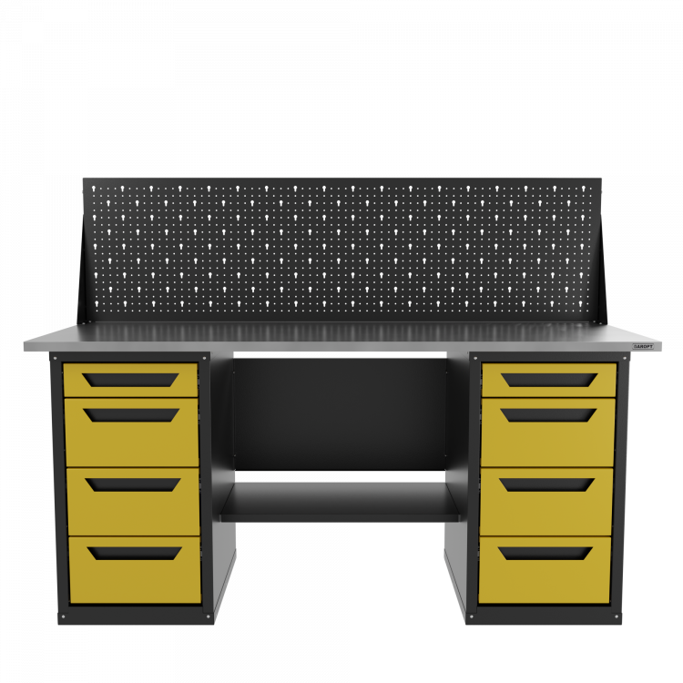 Верстак двухтумбовый 4 ящиков /4 ящиков с экраном, желтый 1800*700 GAROPT, GT1800Y4Y4PP.yell