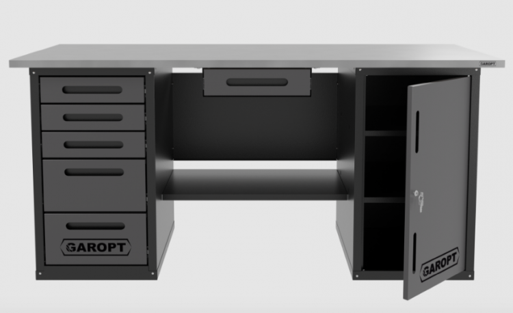 Верстак с ящиком двухтумбовый дверь/5 ящиков, серый 1800*700 Garopt, GT1800DY1Y5.grey Верстак с ящиком двухтумбовый дверь/5 ящиков, серый 1800*700 Garopt, GT1800DY1Y5.grey
