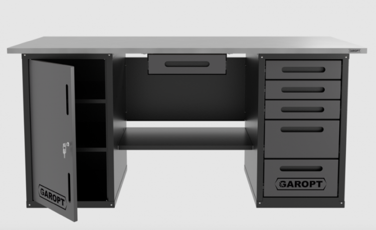 Верстак с ящиком двухтумбовый дверь/5 ящиков, серый 1800*700 Garopt, GT1800DY1Y5.grey Верстак с ящиком двухтумбовый дверь/5 ящиков, серый 1800*700 Garopt, GT1800DY1Y5.grey