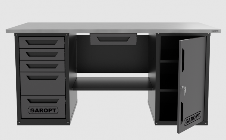 Верстак с ящиком двухтумбовый дверь/5 ящиков, серый 1800*700 Garopt, GT1800DY1Y5.grey Верстак с ящиком двухтумбовый дверь/5 ящиков, серый 1800*700 Garopt, GT1800DY1Y5.grey