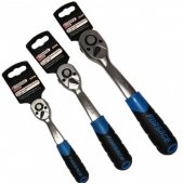 Трещотка реверсивная с резиновой ручкой  3/8" (72зуб., L-200мм)на пластиковом держателе