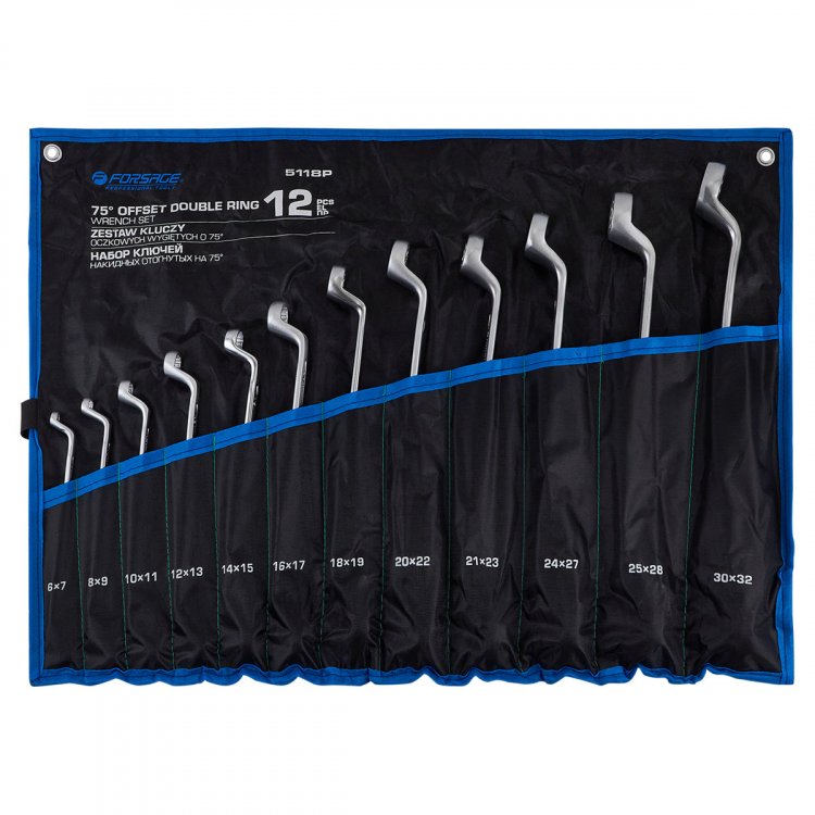Ключи накидные отогнутые на 75град., набор 12пр. (6х7, 8х9, 10х11, 12х13, 14х15, 16х17, 18х19, 20х22, 21х23, 24х27, 25х28, 30х32мм) Ключи накидные отогнутые на 75град., набор 12пр. (6х7, 8х9, 10х11, 12х13, 14х15, 16х17, 18х19, 20х22, 21х23, 24х27, 25х28, 30х32мм)