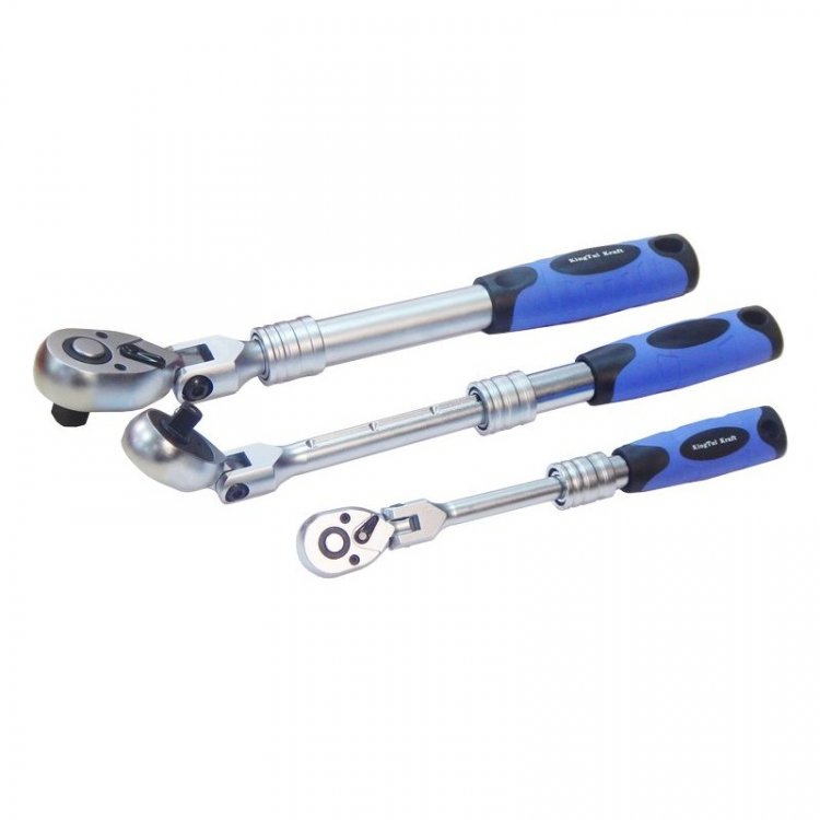 Трещотка шарнирная телескопическая с прорезиненной рукояткой 3/8", 72 зуба (245-340мм) Трещотка шарнирная телескопическая с прорезиненной рукояткой 3/8", 72 зуба (245-340мм)