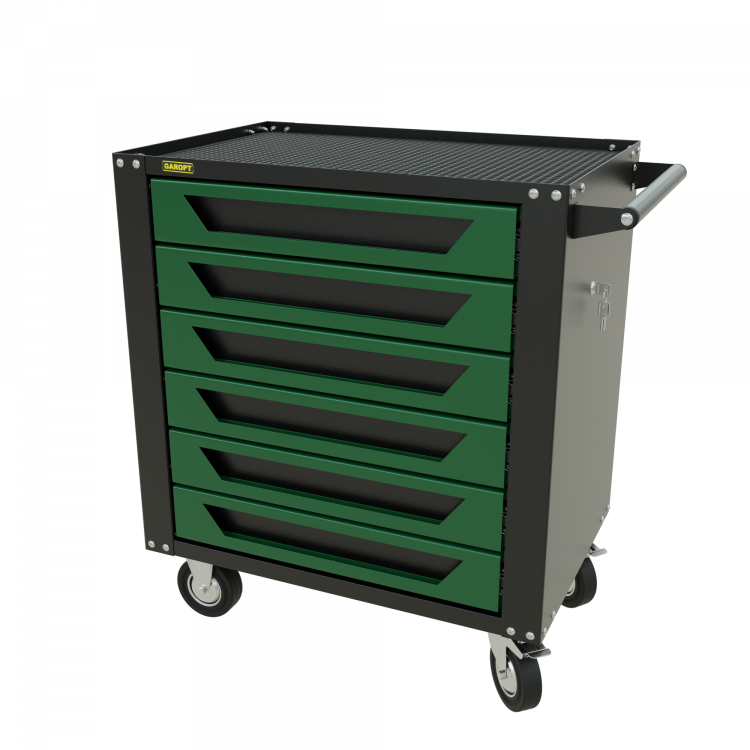 GTS6.green Тележка инструментальная Garopt 6 ящиков ЗЕЛЕНАЯ, центральный замок, увеличенные колеса, доводчики,  GAROPT Серия "Standart"