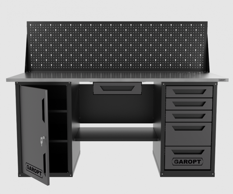 Верстак двухтумбовый дверь/5 ящиков с экраном и ящиком, серый 1800*700 Garopt, GT1800DY1Y5PP.grey