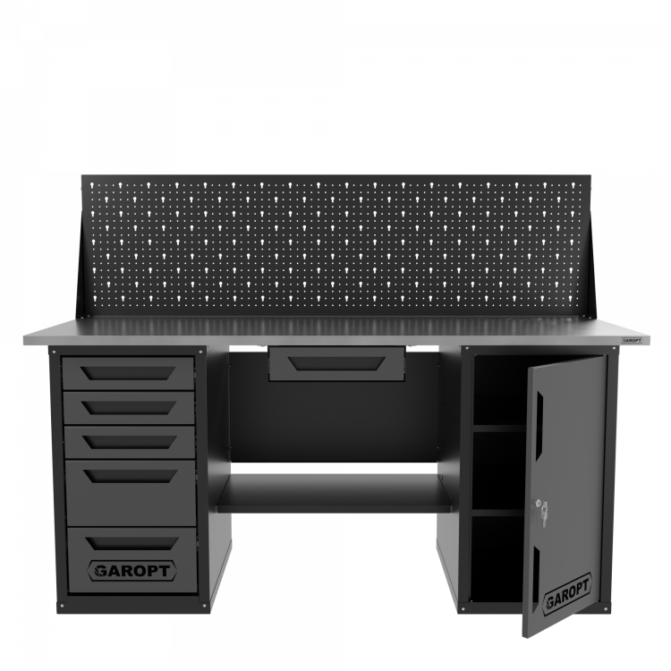 Верстак двухтумбовый дверь/5 ящиков с экраном и ящиком, серый 1800*700 Garopt, GT1800DY1Y5PP.grey