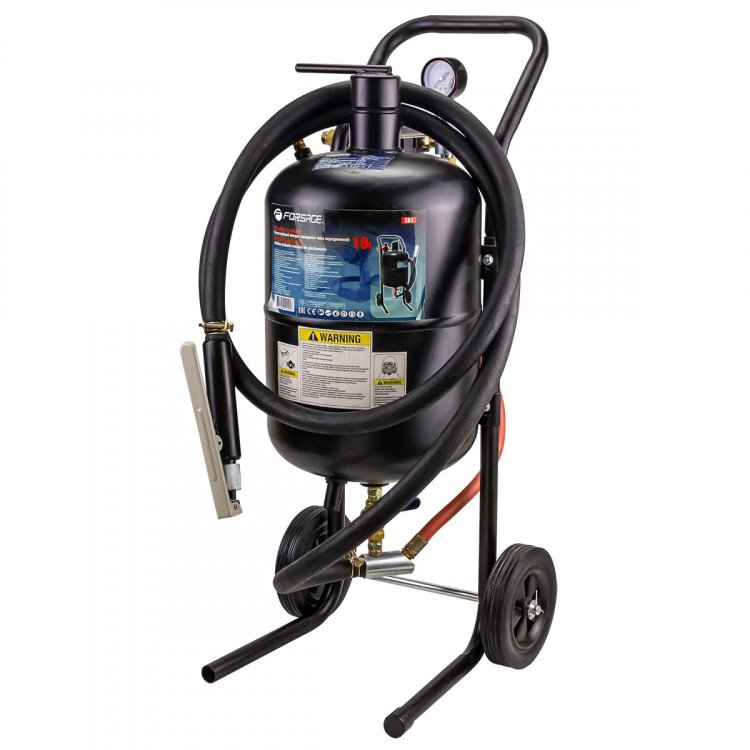 Пескоструйный аппарат передвижной пневматический напорного типа (бак 19л, 170-566л/мин, 4-8,5атм) Пескоструйный аппарат передвижной пневматический напорного типа (бак 19л, 170-566л/мин, 4-8,5атм)