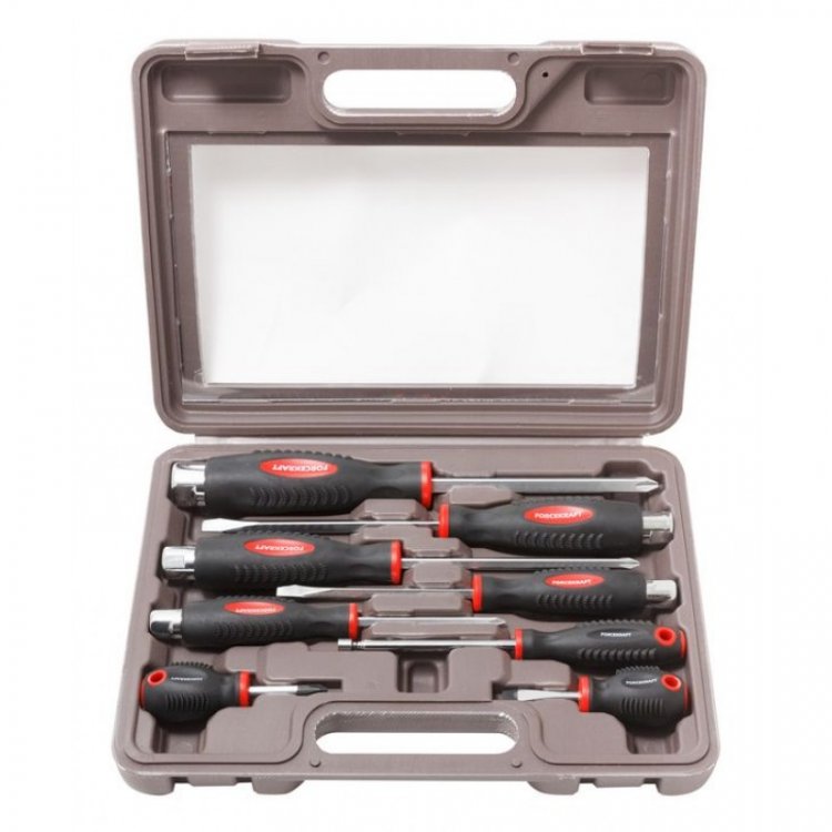 Набор отверток силовых магнитных "Profi",8пр.(SL:5.5х100,6.5х125,8.0х150,9.5х175,6.5х38мм; PH:1х75,2х38,2х100,3х125мм+магнит телескоп190-550мм)в кейсе