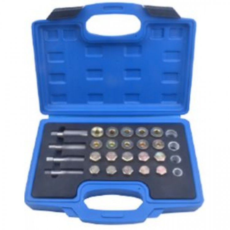 Набор для восстановления резьбы сливного отверстия поддона М13, М15, М17, М20 (64пр.) в кейсе.