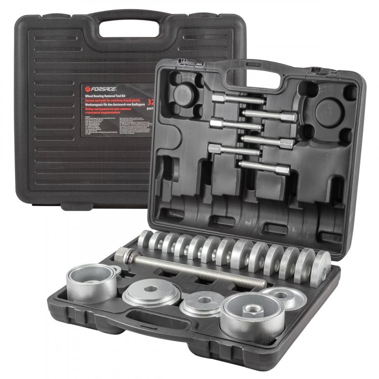 Набор инструментов для замены ступичных подшипников32пр.(50,55,59,63.3,66.6,70.3,71.5,73.1,73.4,74.8,77.5,81.5,83.4мм; Оправки:76,86,91,102 мм)в кейсе