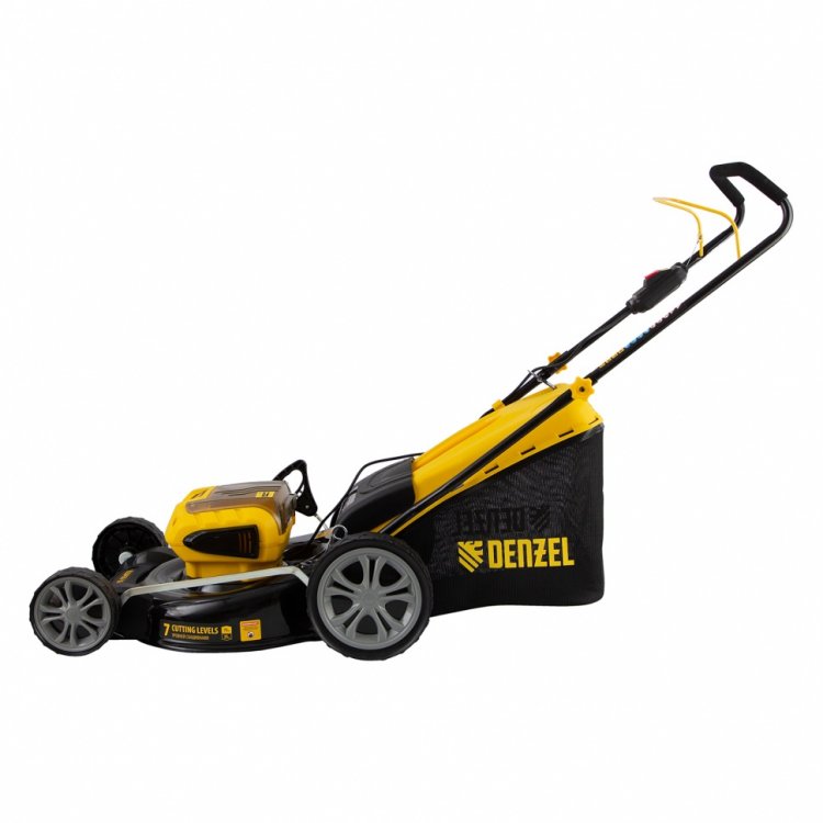 Газонокосилка аккумуляторная бесщет. RLM450-36, Li-ion, 36 В, 4 Ач, 450 мм, травосб. 40 л.// Denzel Газонокосилка аккумуляторная бесщет. RLM450-36, Li-ion, 36 В, 4 Ач, 450 мм, травосб. 40 л.// Denzel