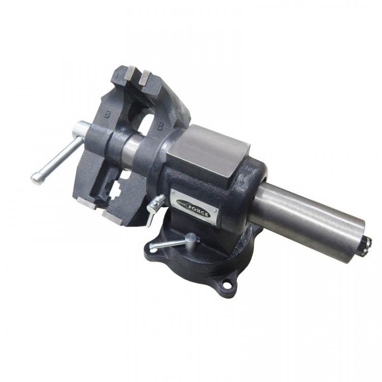 Тиски стальные поворотные в двух плоскостях  с наковальней + захват для труб 5"-125мм