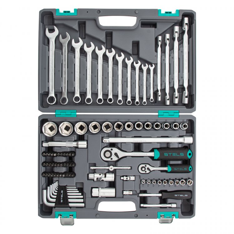 Набор инструментов 1/2", 1/4", CrV, пластиковый кейс 88 предм, Stels Набор инструментов 1/2", 1/4", CrV, пластиковый кейс 88 предм, Stels