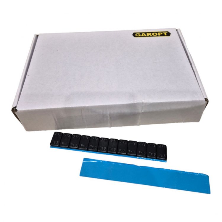 Грузики самоклеящиеся черные GAROPT стальные(адгезив) 5гр*12 на синей ленте с бортиком, 100шт(полосок) ЧЕРНЫЕ