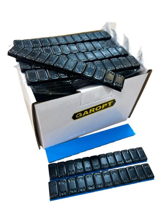 Грузики самоклеящиеся черные GAROPT стальные(адгезив) 5гр*12 на синей ленте с бортиком, 100шт(полосок) ЧЕРНЫЕ