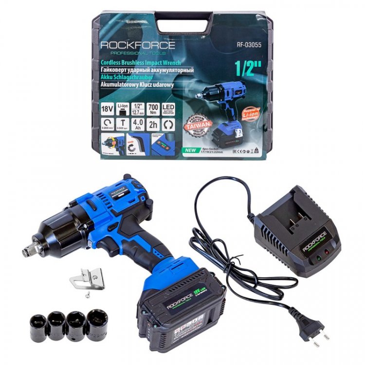 Гайковерт ударный аккумуляторный 1/2' (18V 4.0AH LI-ION, 700Нм) Гайковерт ударный аккумуляторный 1/2' (18V 4.0AH LI-ION, 700Нм)