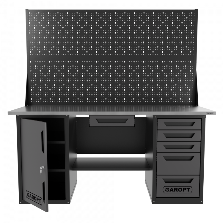 Верстак двухтумбовый дверь/5 ящиков с двумя экранами и ящиком, серый 1800*700 Garopt, GT1800DY1Y5PP2.grey