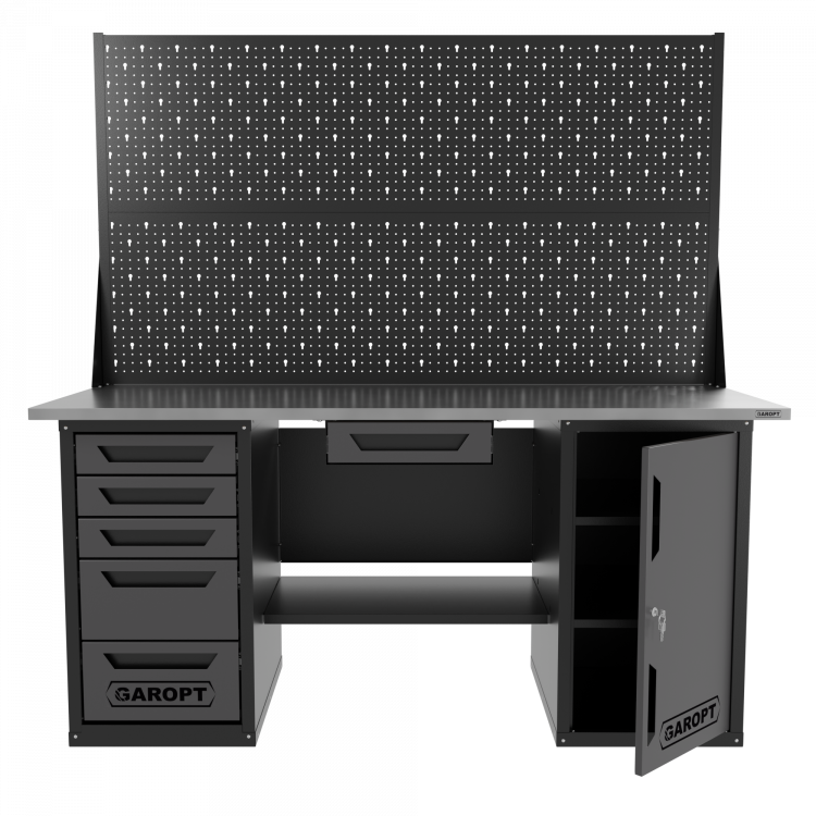Верстак двухтумбовый дверь/5 ящиков с двумя экранами и ящиком, серый 1800*700 Garopt, GT1800DY1Y5PP2.grey