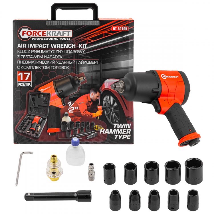 Пневмогайковерт ударный''Twin Hammer''срегулировкой1/2''+набор головок(9-11,13,14,17,19,22,24,27мм,720Hм,7500об/мин,6.3bar,236л/мин+лубр.-р+ штуцер) Пневмогайковерт ударный''Twin Hammer''срегулировкой1/2''+набор головок(9-11,13,14,17,19,22,24,27мм,720Hм,7500об/мин,6.3bar,236л/мин+лубр.-р+ штуцер)