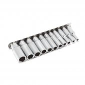 Набор головок глубоких 11пр. 1/4" 6гр.(4,5,5.5,6-13мм), на планке Набор головок глубоких 11пр. 1/4" 6гр.(4,5,5.5,6-13мм), на планке