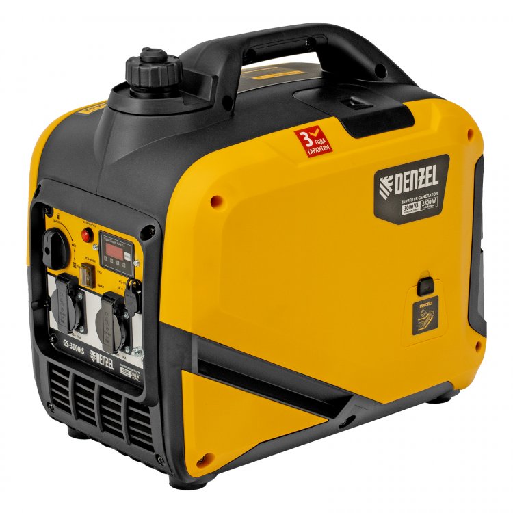 Генератор инверторный GS-3000iS, 3,0 кВт, 230 В, закрытый корпус, ручной старт// DENZEL Генератор инверторный GS-3000iS, 3,0 кВт, 230 В, закрытый корпус, ручной старт// DENZEL