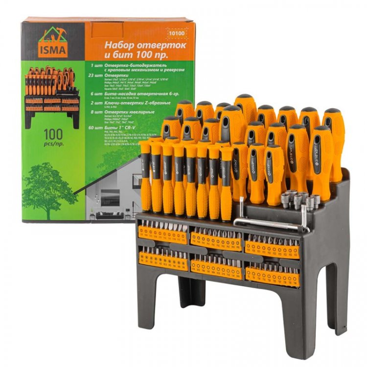 Набор отверток и бит 100пр.,на пластиковом стенде