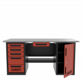 Верстак с ящиком двухтумбовый дверь/5 ящиков, красный 1800*700 Garopt, GT1800DY1Y5.red