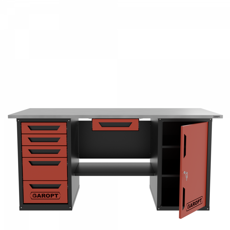 Верстак с ящиком двухтумбовый дверь/5 ящиков, красный 1800*700 Garopt, GT1800DY1Y5.red