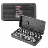Набор инструментов для масляных пробок 3/8"18пр.(квадрат: 7,8,10-14мм,5/16",3/8";Н:8,9,10,12,14,17мм,треугольник 10мм,внутр.квадрат10мм)в кейсе