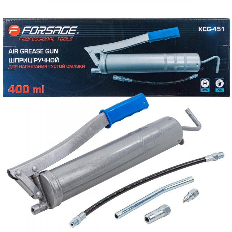 Шприц ручной для нагнетания густой смазки 400мл, в комплекте с жестким и гибким наконечниками Шприц ручной для нагнетания густой смазки 400мл, в комплекте с жестким и гибким наконечниками