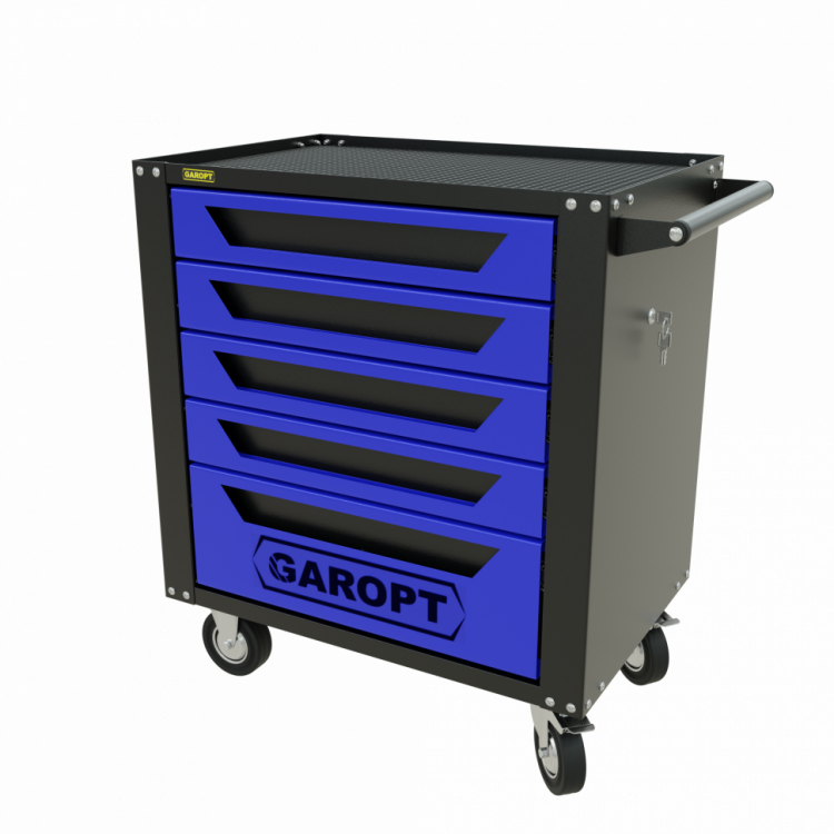Тележка инструментальная Garopt 5 ящиков СИНЯЯ, центральный замок, увеличенные колеса, доводчики, GAROPT  Серия "Standart"
