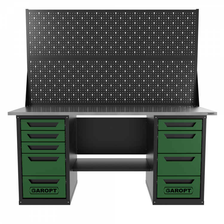 Верстак двухтумбовый 4 ящиков /5 ящиков с двумя экранами 1800*700 зеленый GAROPT, GT1800Y4Y5PP2.green
