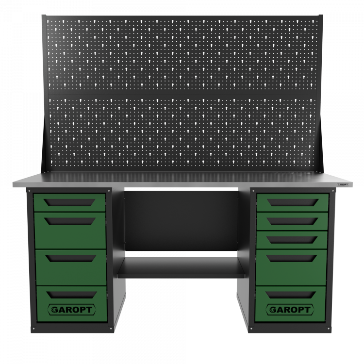 Верстак двухтумбовый 4 ящиков /5 ящиков с двумя экранами 1800*700 зеленый GAROPT, GT1800Y4Y5PP2.green