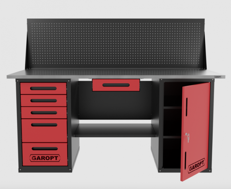 Верстак двухтумбовый дверь/5 ящиков с экраном и ящиком, красный 1800*700 Garopt, GT1800DY1Y5PP.red Верстак двухтумбовый дверь/5 ящиков с экраном и ящиком, красный 1800*700 Garopt, GT1800DY1Y5PP.red