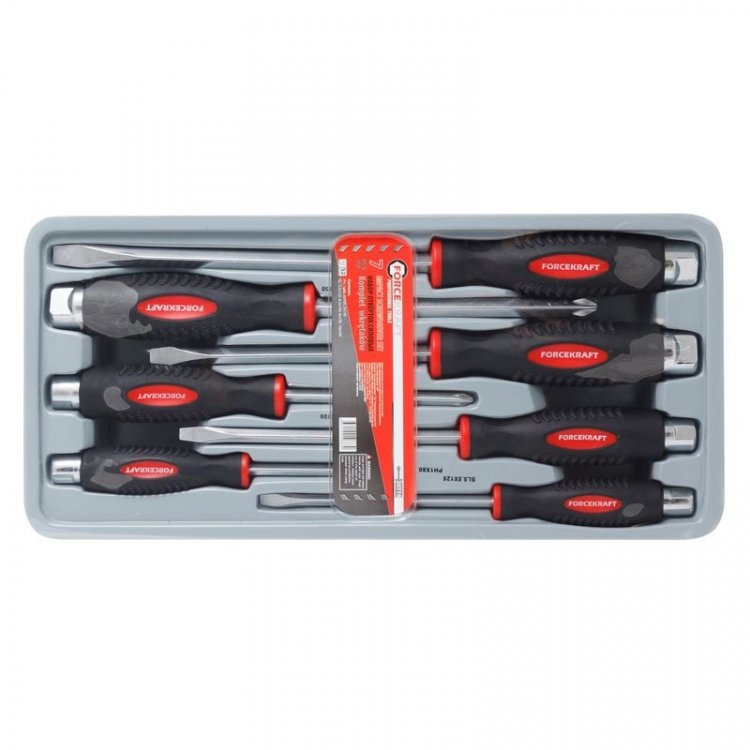 Набор отверток силовых магнитных "Profi" S2, 7пр.(PH:1x80,2х100,3х150мм; SL: 5.5х125, 6.5х150, 8х150, 10x200мм)в лотке