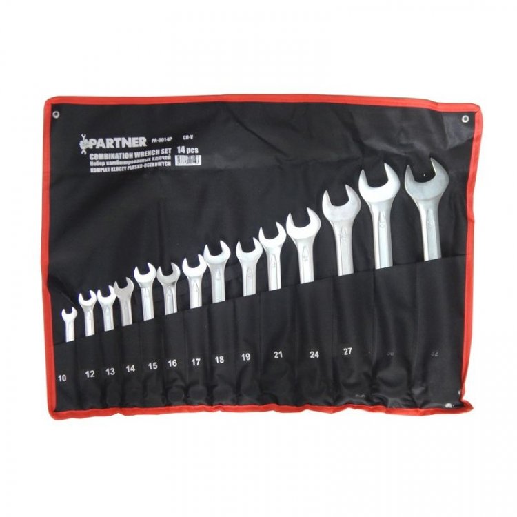 Набор ключей комбинированных, 14пр.(10, 12-19, 21, 24, 27, 30, 32мм), на полотне