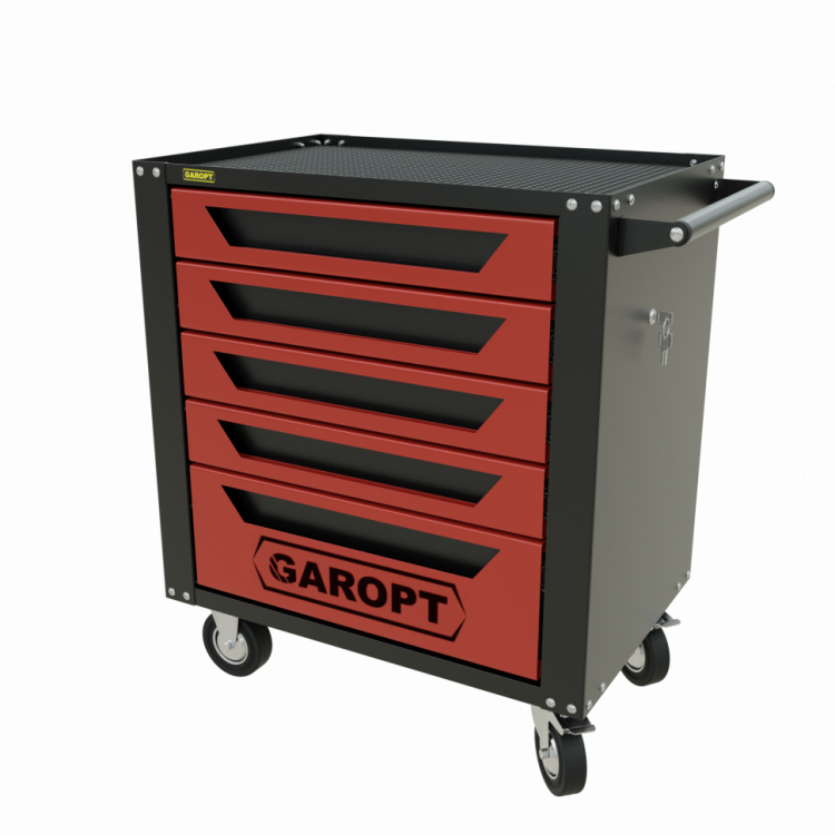 Тележка инструментальная Garopt 5 ящиков КРАСНАЯ, центральный замок, увеличенные колеса, доводчики,  GAROPT Серия "Standart"