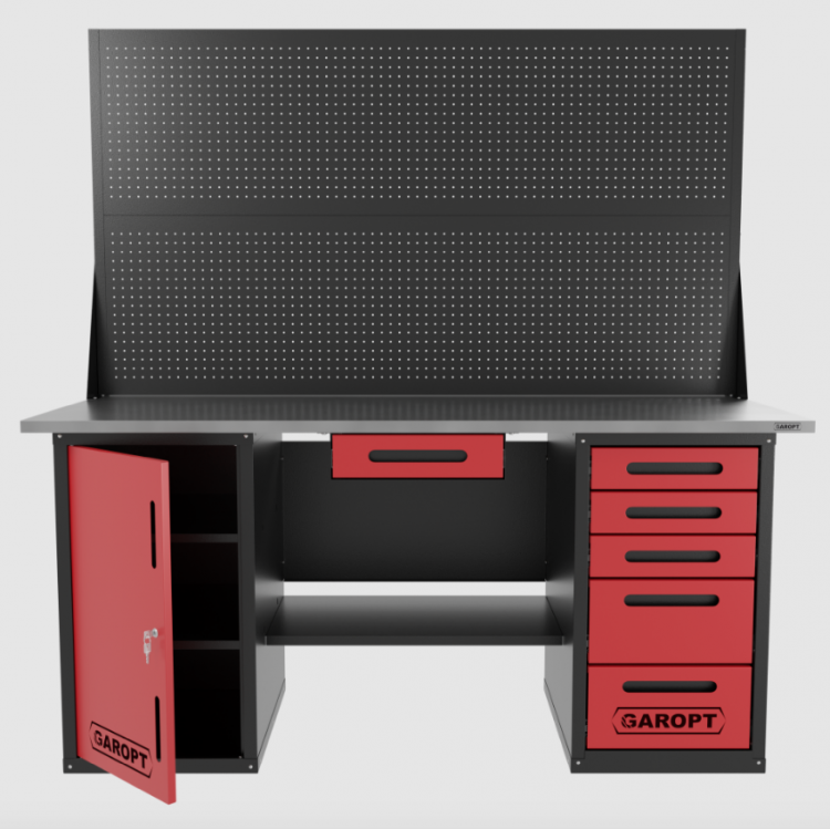 Верстак двухтумбовый дверь/5 ящиков с двумя экранами и ящиком, красный 1800*700 Garopt, GT1800DY1Y5PP2.red Верстак двухтумбовый дверь/5 ящиков с двумя экранами и ящиком, красный 1800*700 Garopt, GT1800DY1Y5PP2.red