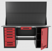 Верстак двухтумбовый дверь/5 ящиков с двумя экранами и ящиком, красный 1800*700 Garopt, GT1800DY1Y5PP2.red