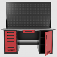 Верстак двухтумбовый дверь/5 ящиков с двумя экранами и ящиком, красный 1800*700 Garopt, GT1800DY1Y5PP2.red