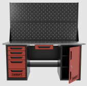 Верстак двухтумбовый дверь/5 ящиков с двумя экранами и ящиком, красный 1800*700 Garopt, GT1800DY1Y5PP2.red Верстак двухтумбовый дверь/5 ящиков с двумя экранами и ящиком, красный 1800*700 Garopt, GT1800DY1Y5PP2.red