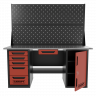 Верстак двухтумбовый дверь/5 ящиков с двумя экранами и ящиком, красный 1800*700 Garopt, GT1800DY1Y5PP2.red